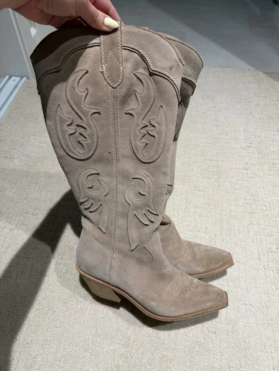 Dolce Vita Taupe Suede Western Knee-High Boots - Picture 1 of 4
